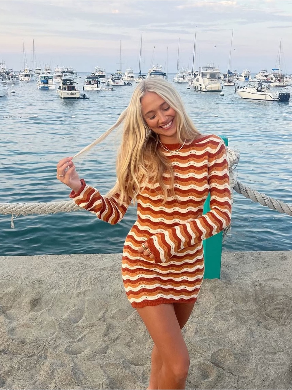 Rhythm. Sunshine Chevron Knit Long Sleeve Mini Dress Size Medium